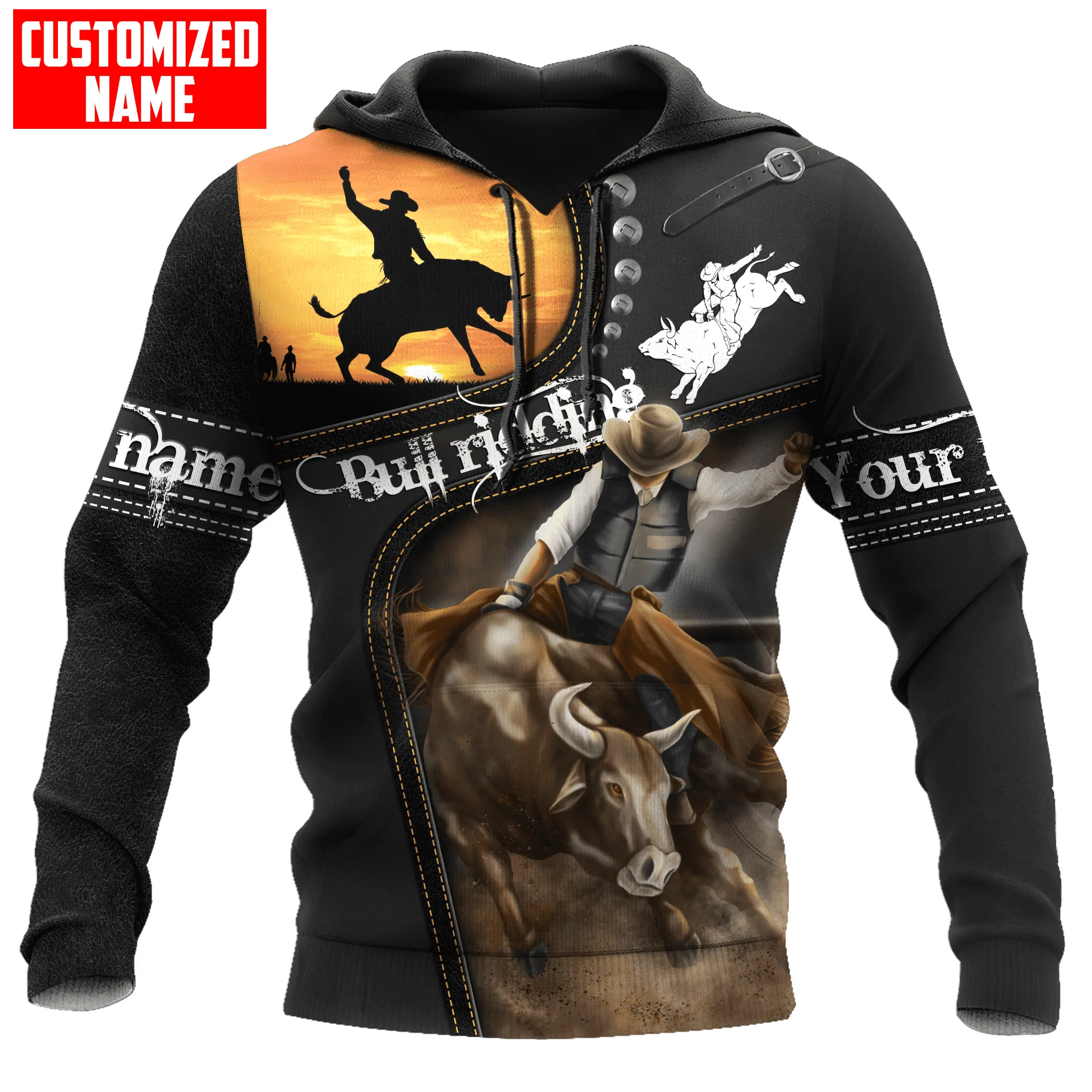 Custom Black Bull Riding Hoodie For Men And Women, Love Bull Riding Gift