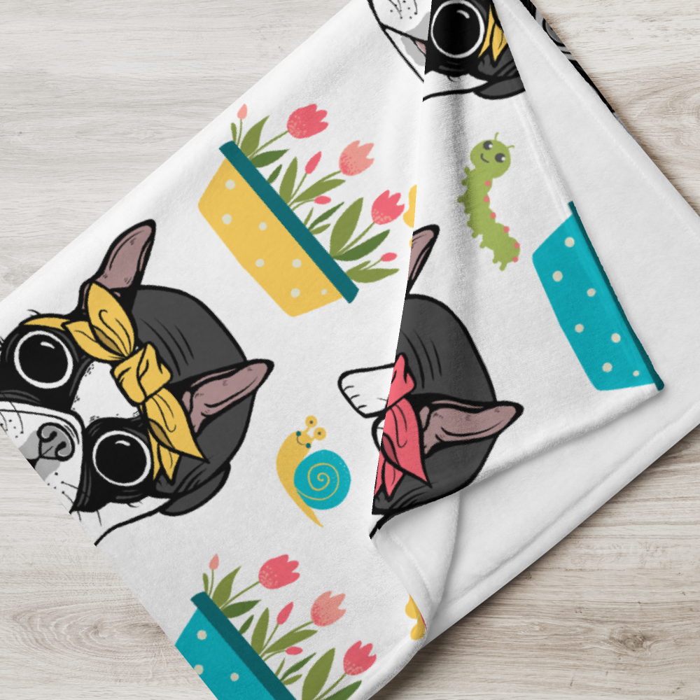 Boston Terrier Spring Flowers Blanket