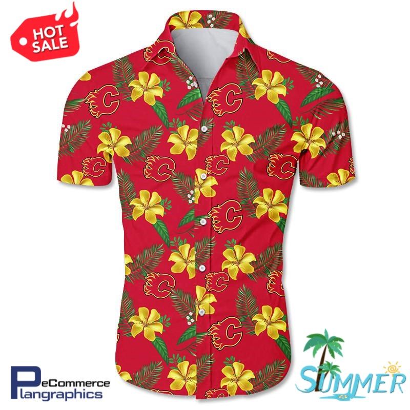 Calgary Flames Aloha Shirt Hawaiian Aloha Shirt Hawaiian Shorts Beach Short Shirt