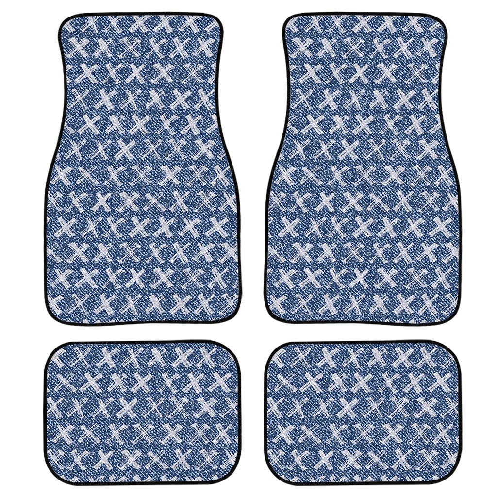 X Cross Denim Jeans Pattern Print Front And Back Car Floor Mats, Front Car Mat