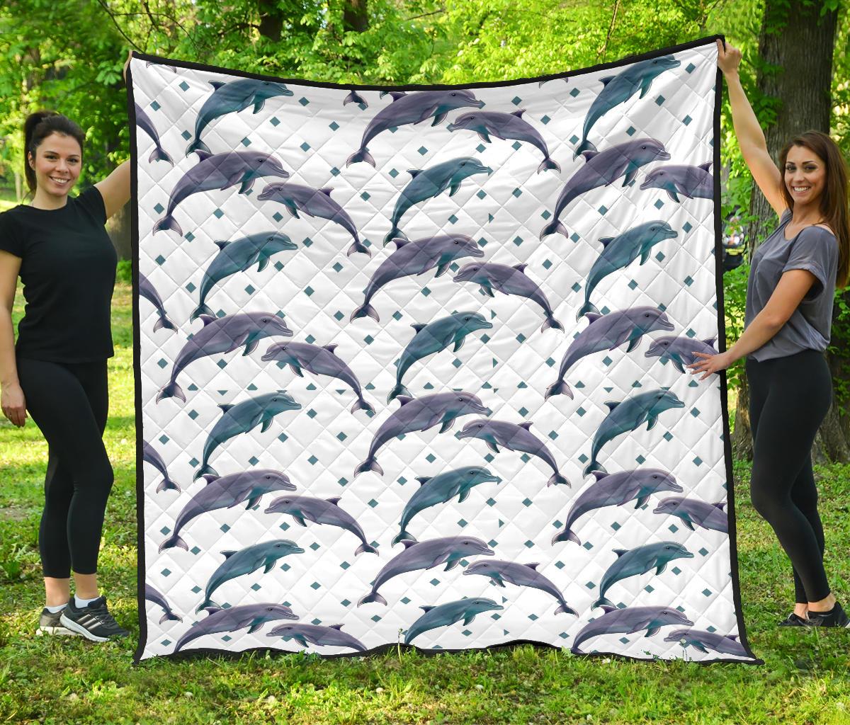 Dolphins Pattern Dotted Background Premium Quilt