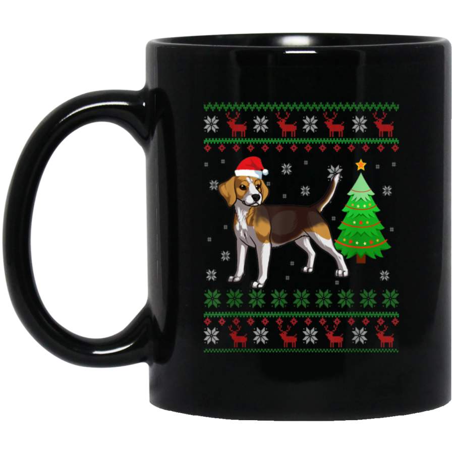 Beagle Santa Hat Christmas Ugly Sweater  11 oz 15 oz Mug Black