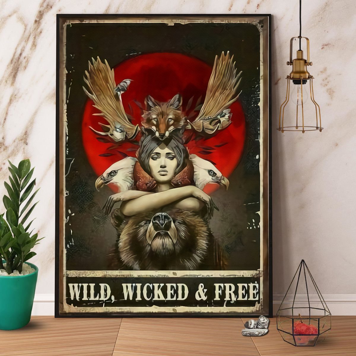 Wild Wicked Free Woman Red Moon Eagle Fox Bear Vintage  Poster No Frame Matte Canvas