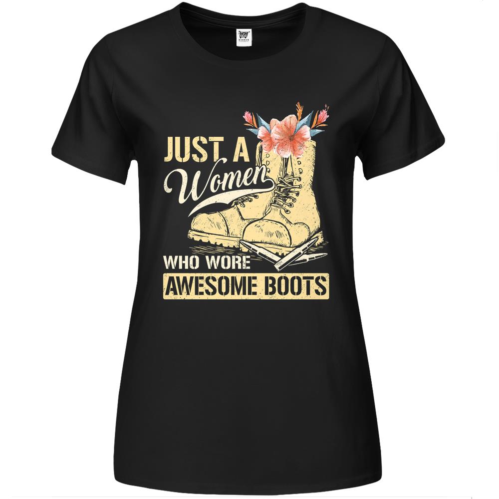 Veteran Mom Wife Just A Women Who Wore Awesome Boots Veretan Day Premium Womens Tshirts