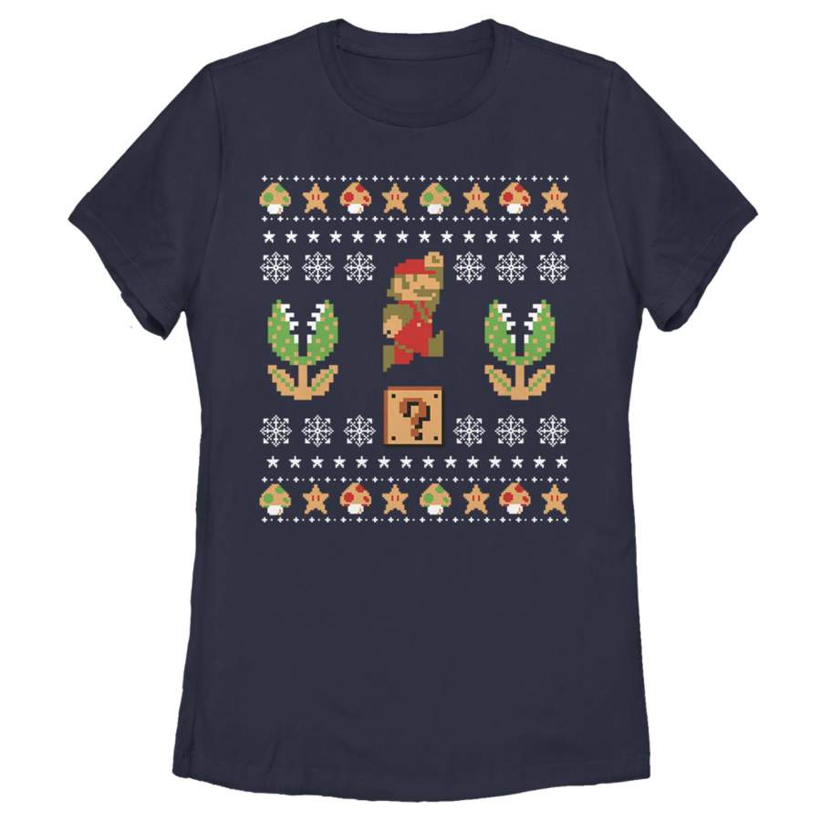 Nintendo Women’s Ugly Christmas Mario Question  T Shirt