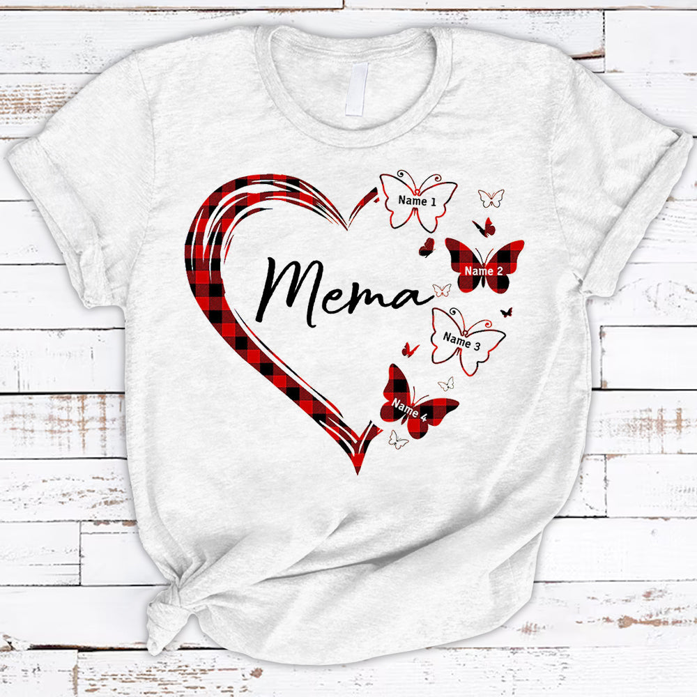 Personalized Heart Butterflies Red Plaid Shirt For Mema