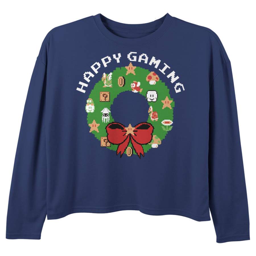 Nintendo Girl’s Christmas Happy Gaming Wreath  Long Sleeve Shirt