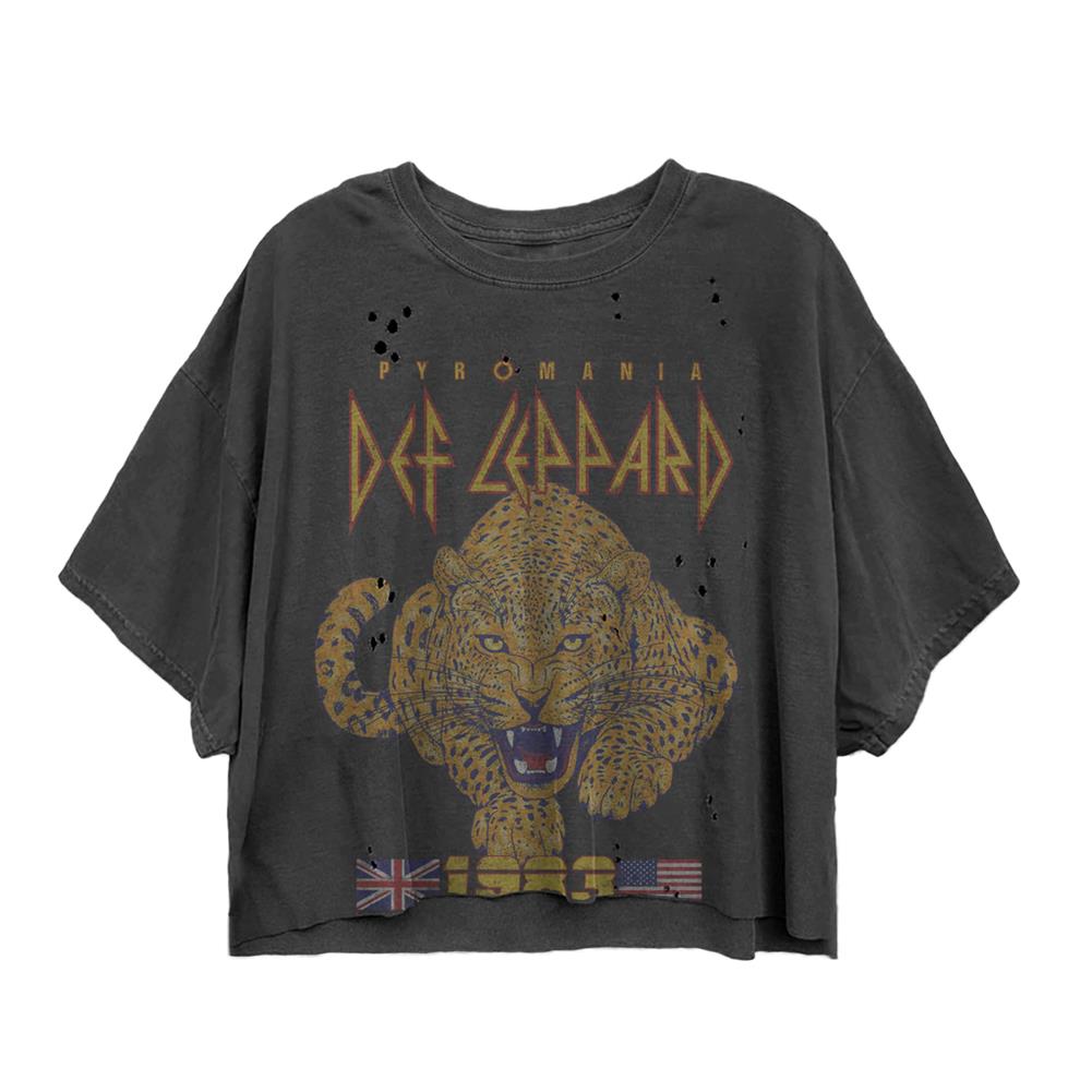 Def Leppard Tour 1983 Cat Pigment Black 100% Cotton Vintage Oversize Crop T-Shirt – Special Order