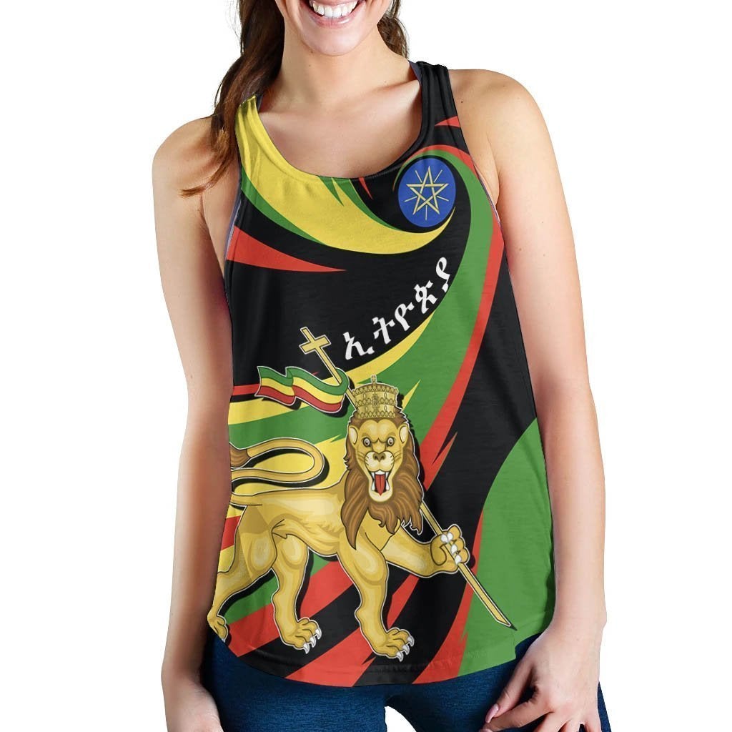 African Women Racerback Tank Ethiopia Flag Lion Map