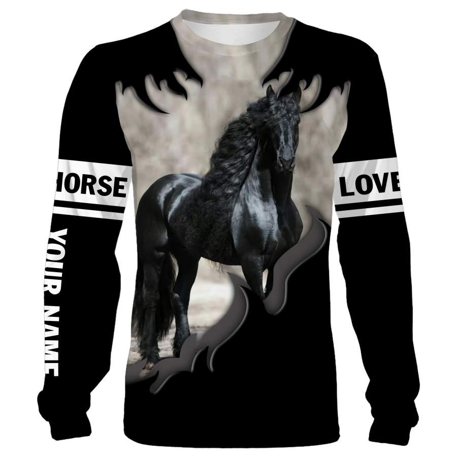 Black Friesian Horse Custom name All over print shirts – personalized Horse shirts for men, women and kids – IPH2551