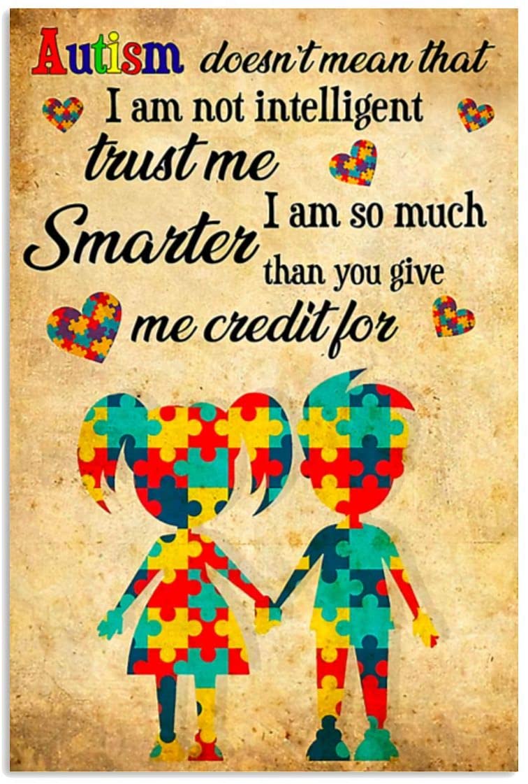 Vintage Boy And Girl – Autism Trust Me Smarter Than You Give Me Credit Poster Art Print      Home Decor Gift For Men Women Family Friend On Birthday Xmas