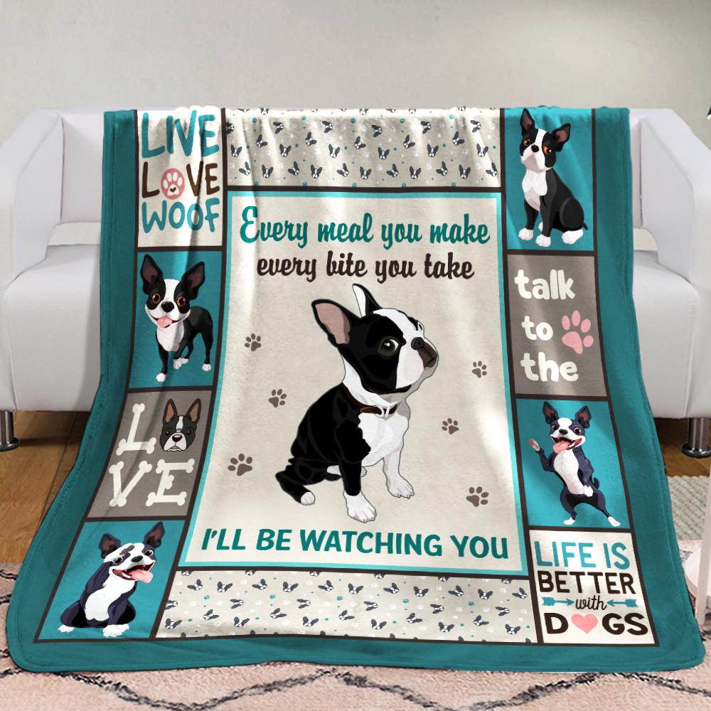 Boston Terrier Dog Fleece Blanket, Sherpa Blanket, Gift For Parent, Family Member, Friends Gift, Christmas Gift, Home Decor, Home Living-Up3