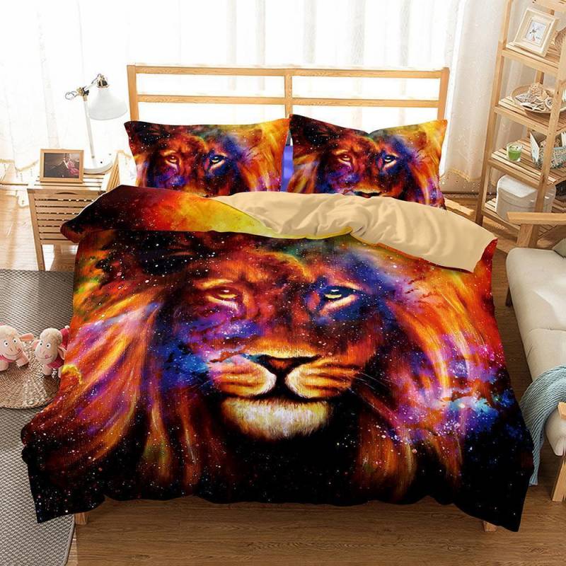 3D Art Lion Pattern Bedding Set Double Full Queen Extra Large Pillowcase Quilt Cover