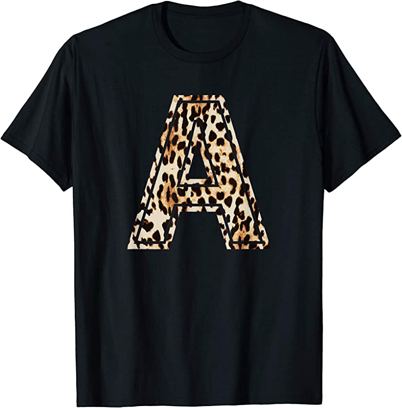 Awesome Letter A Initial Name Leopard Cheetah Print T-Shirt