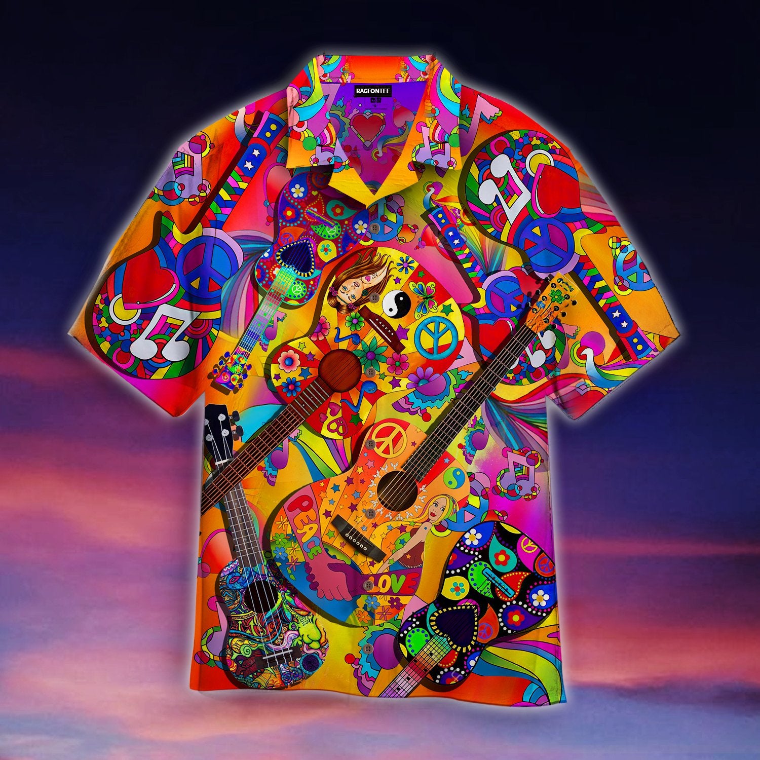 Colorful Guitar Hippie Love Music Hawaii Shirt For Men Women Adult Ha97369