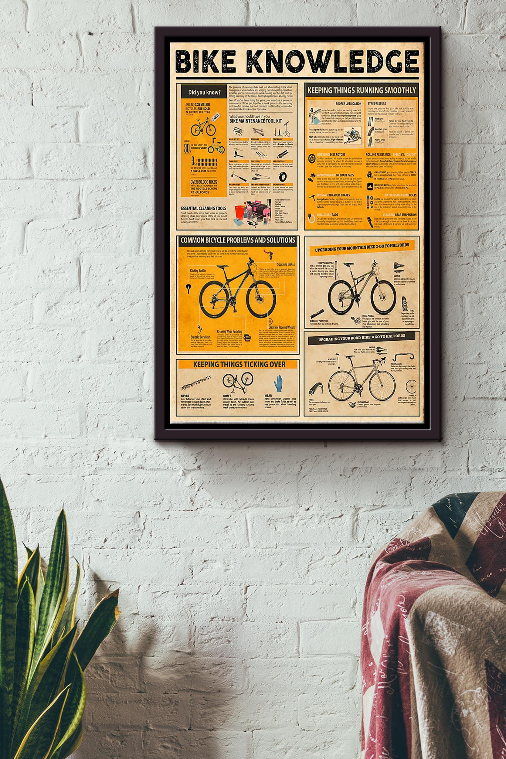 Bike Knowledge Things You Need To Know About Bike Cycling Poster Framed Matte Canvas