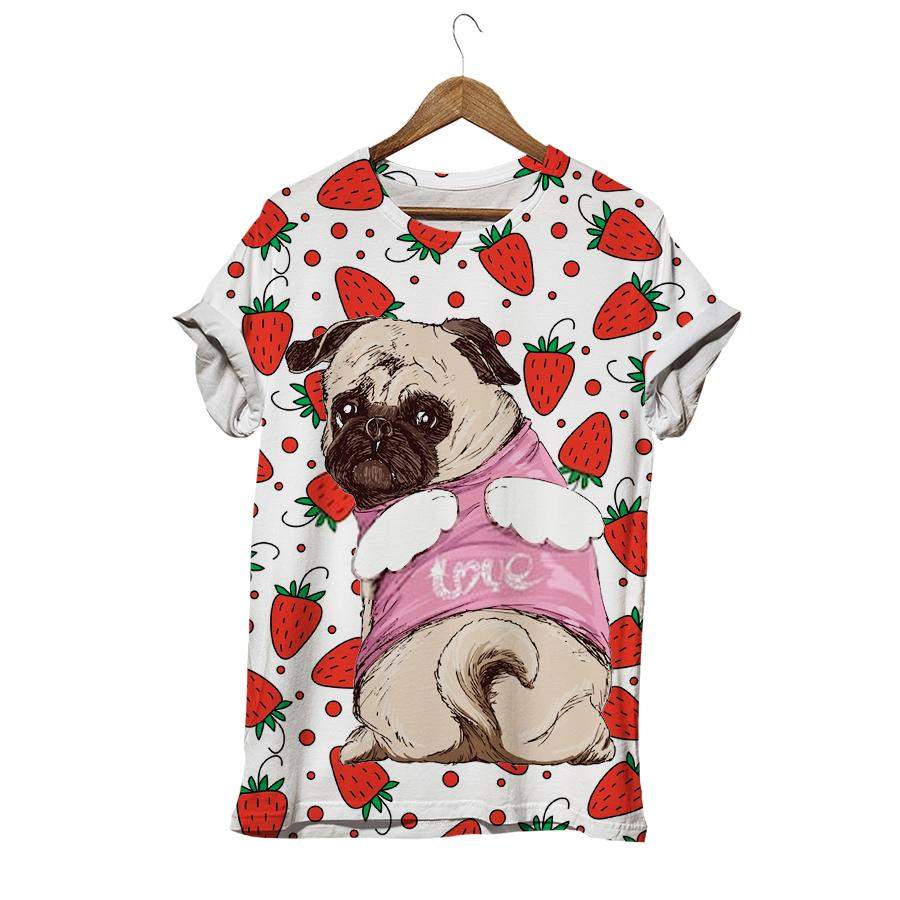 Little Cute Pug Puppy In An Angel Costume With Wings And The LOVE T-shirt