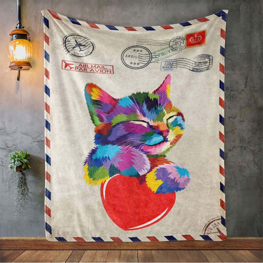 Custom Blanket Cute Cat Gift for kitten lovers Colorful Art Kitty Adoption – Fleece Blanket