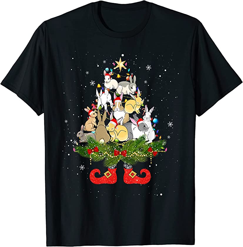 Bunnys Christmas Tree Lights Funny Santa Hat Lover T-Shirt