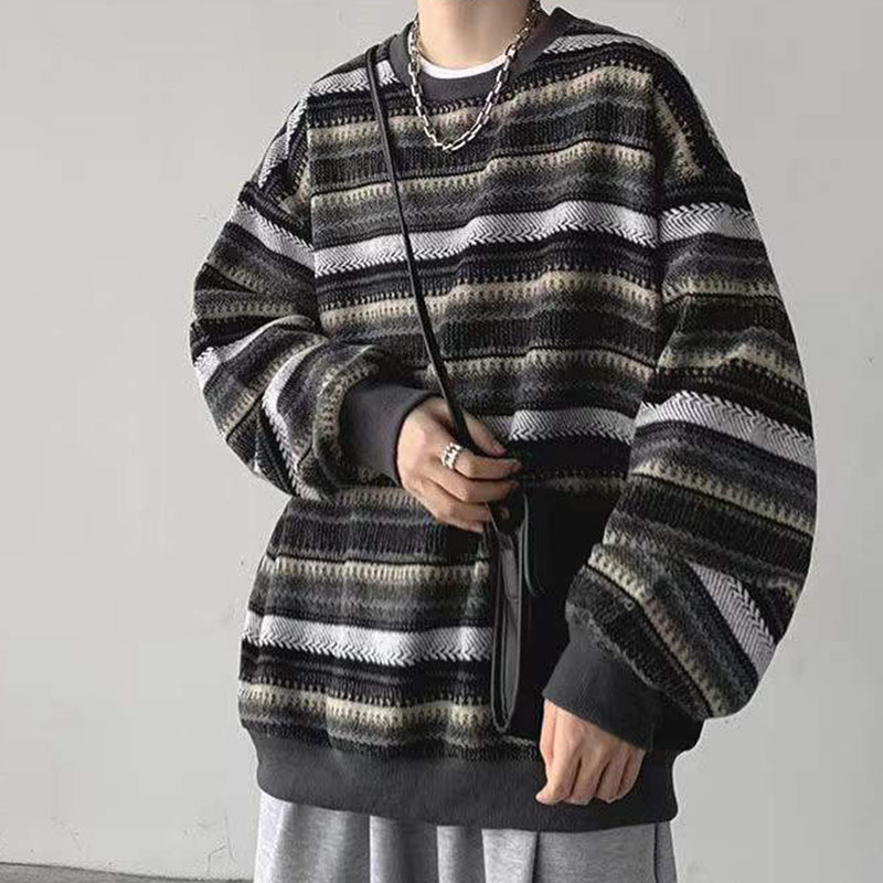 Vintage Striped Sweaters Men Autumn Long Sleeve Oversize Knit Sweater Hip Hop Ulzzang BF Unisex Couples Winter Pullovers Tops alx