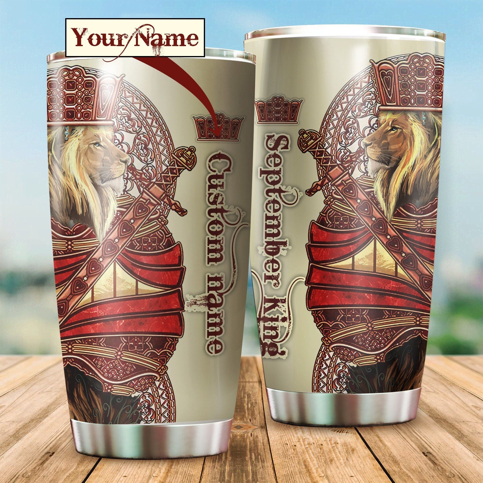 September King Lion Custom Name  Stainless Steel Tumbler Travel Customize Name, Text, Number, Image