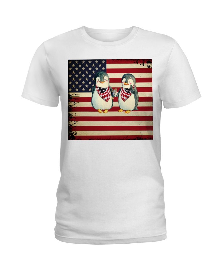 Penguin Proud America Flag White T-Shirt