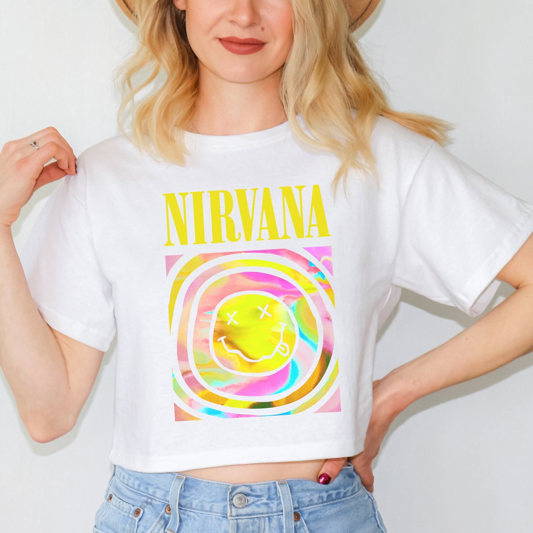 Nirvana Crop Top Shirt, Nirvana, Grunge, Nirvana TShirt, Nirvana Tee, Nirvana Smiley Face, Nirvana 90s Shirt, Vintage Style Nirvana Shirt