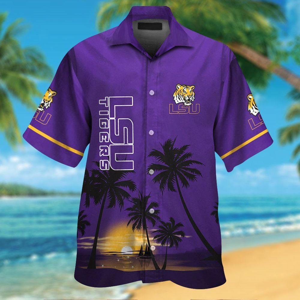 Lsu Tigers Short Sleeve Button Up Tropical Hawaiian Shirt Ver01