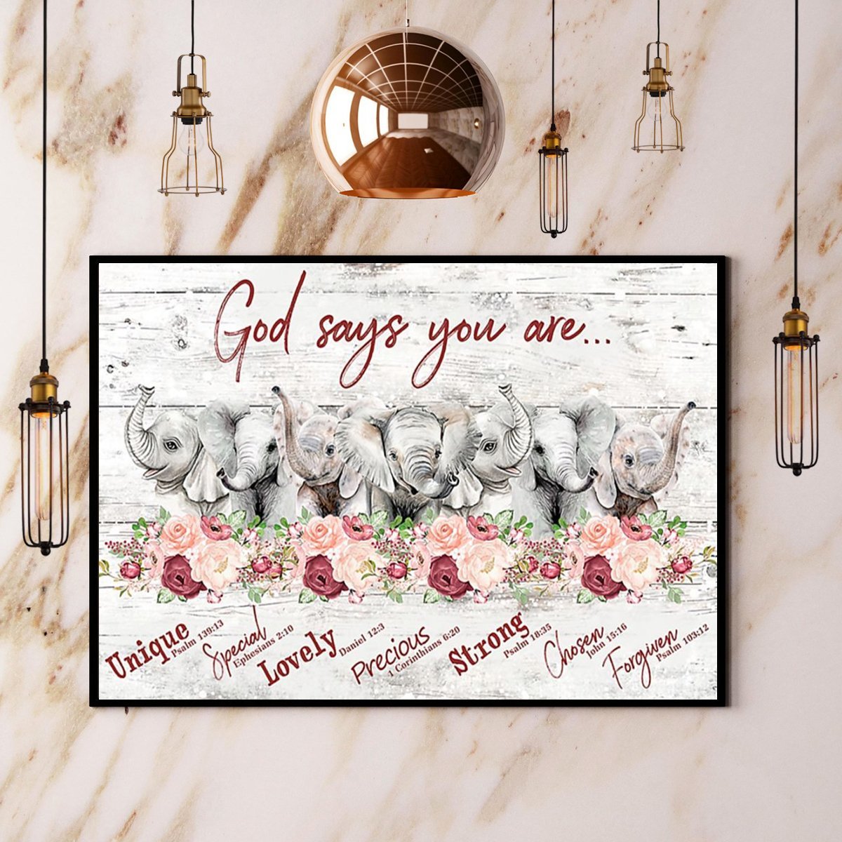 Elephants God Says You Are Flower Great Print Best Gift  Poster No Frame