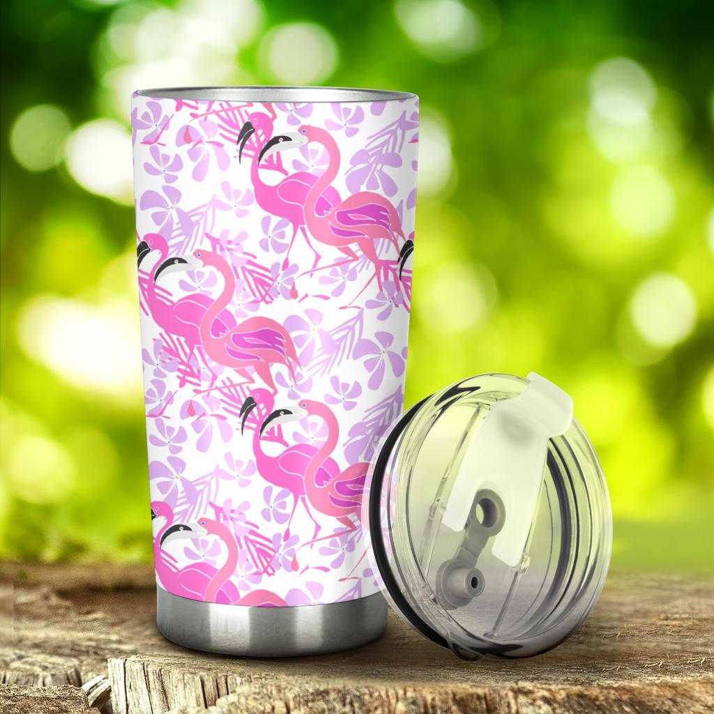 Pink Flamingo Flower Pattern Tumbler