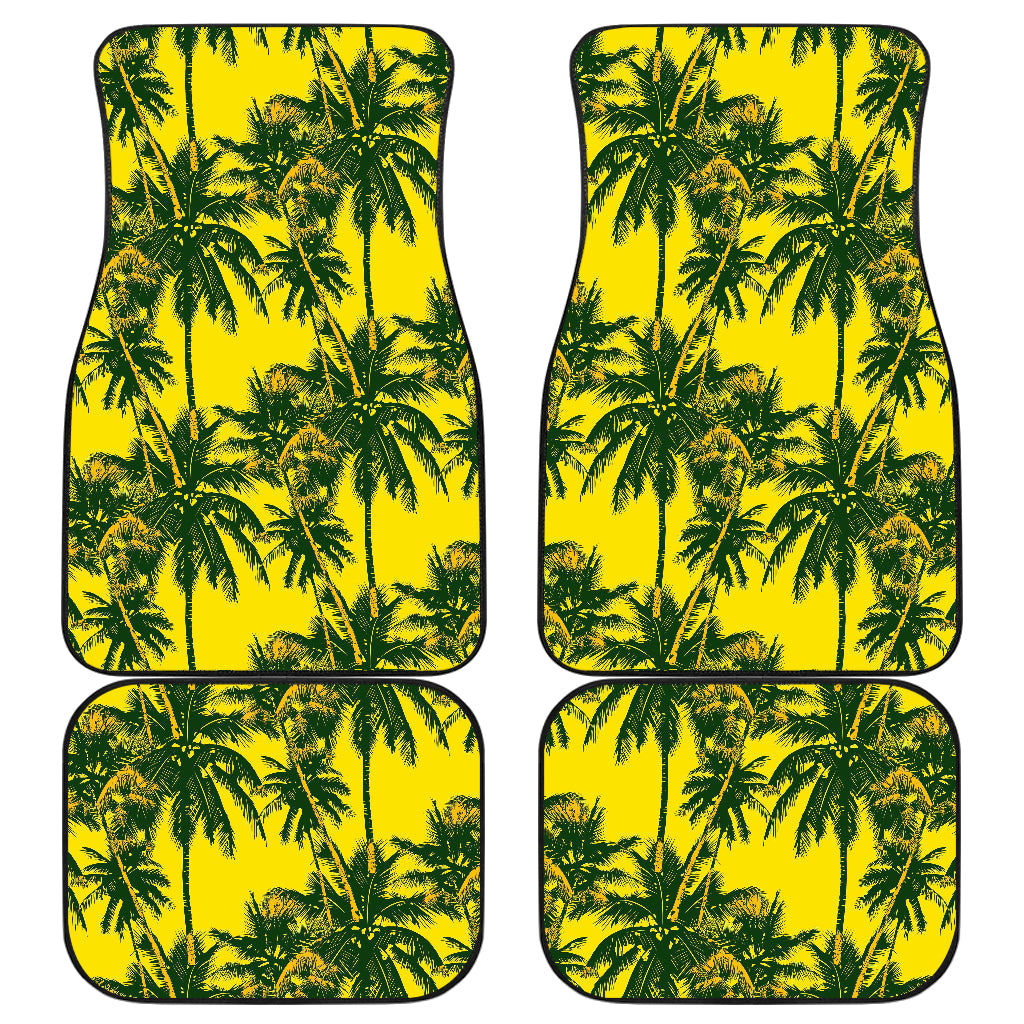 Yellow Palm Tree Pattern Print Front And Back Car Floor Mats, Front Car Mat