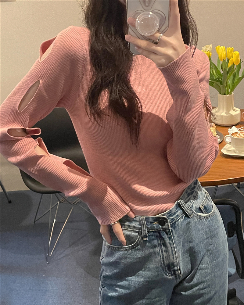 Tinomiswa Knitted Hollow Out Fashion Pullover Women Solid Color O-neck Long Sleeve Simple Sweaters High Street Korean Pull Femme alx