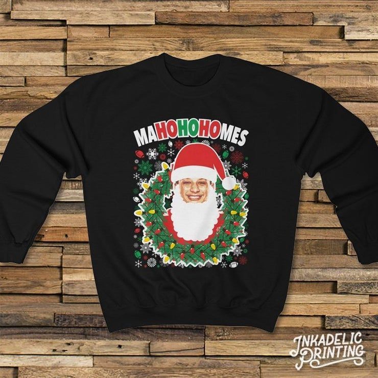 Patrick Mahomes Mahohohomes Christmas Santa Claus Funny Ugly Christmas Style Kansas City Kc Football Crewneck Shirt