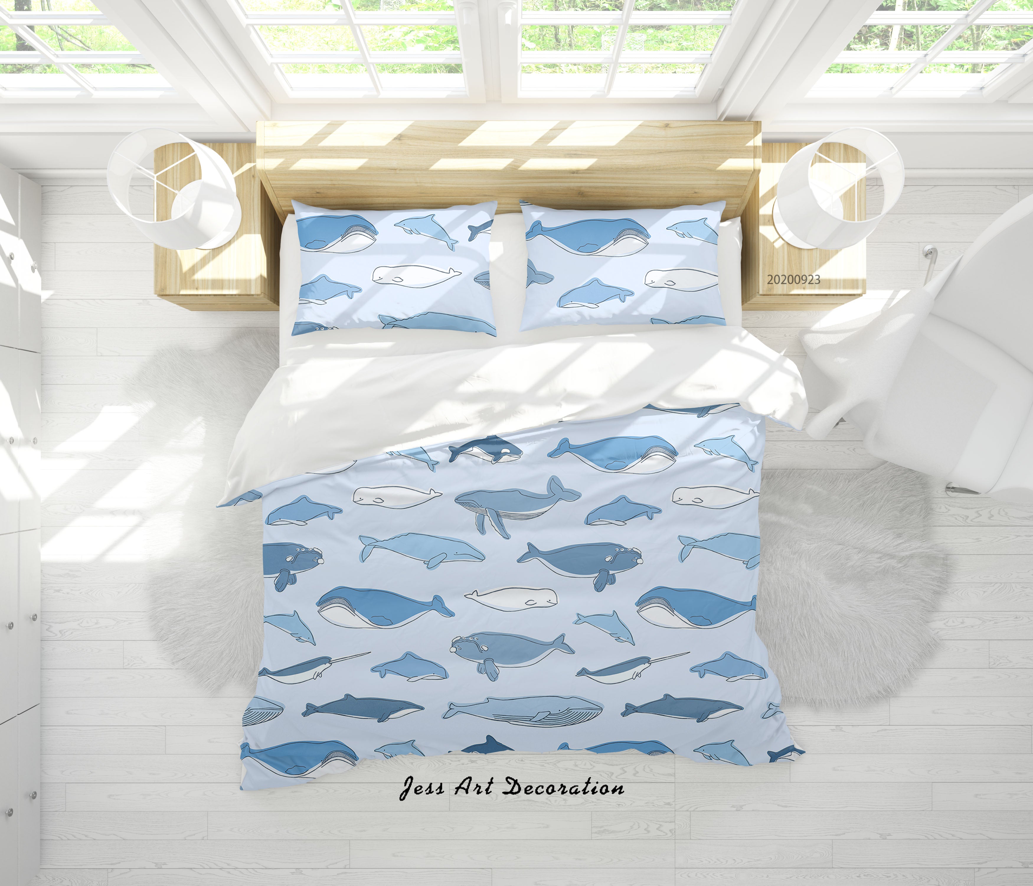 3D Cartoon Sea Animals Whale Quilt Cover Set Bedding Set Duvet Cover Pillowcases Wj 6370