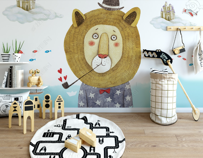 3D Cartoon Animal Lion Wall Mural Wallpaper Lqh 106