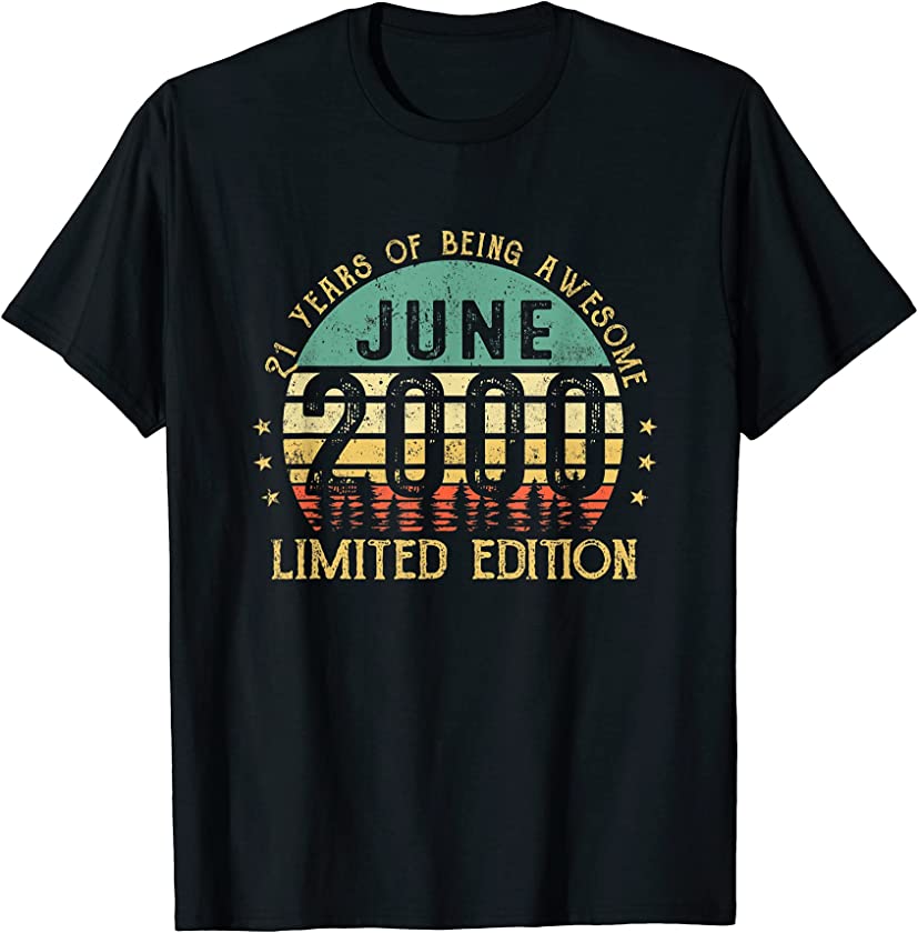 21st Birthday Gift 21 Years Old Retro Vintage June 2000 T-Shirt