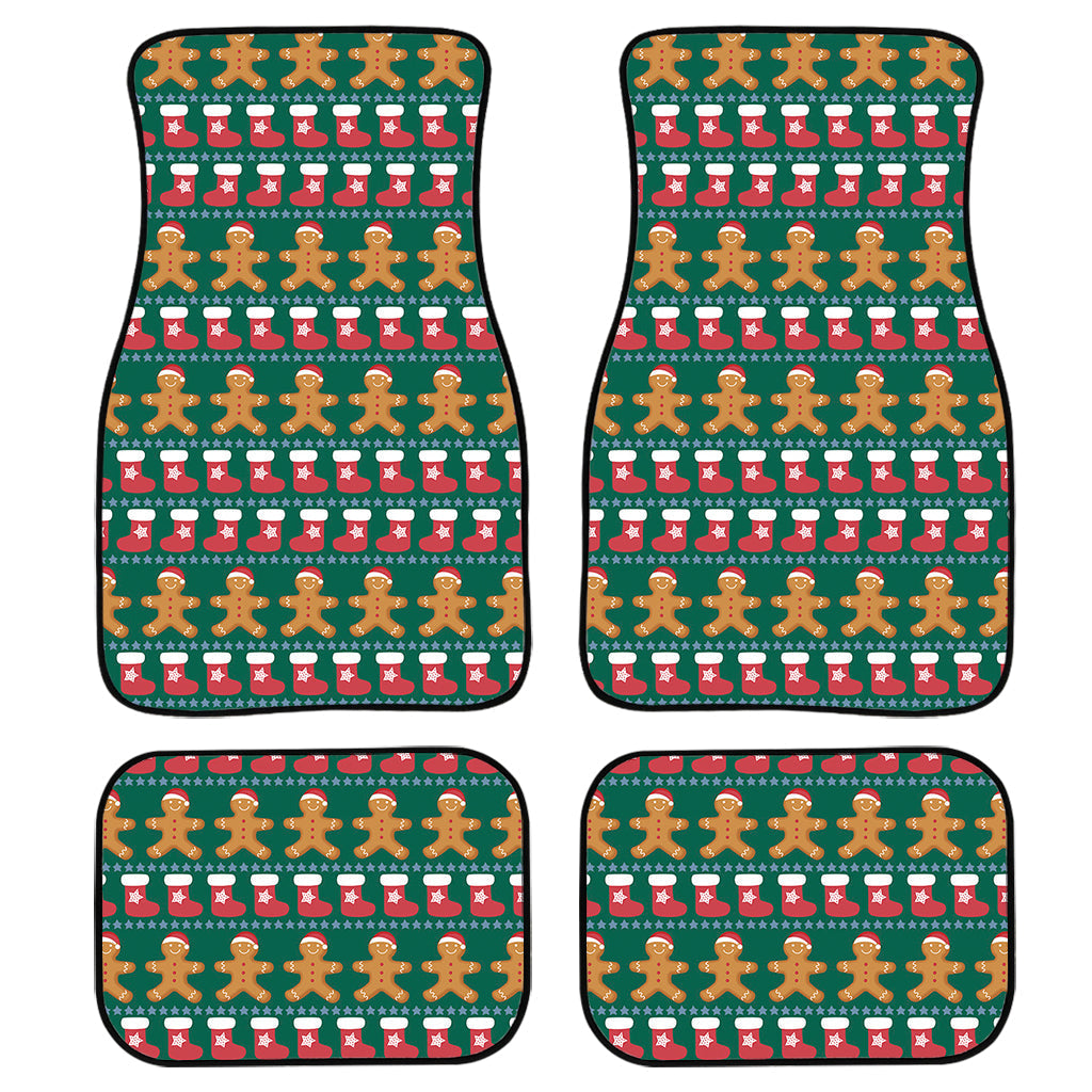 Christmas Gingerbread Man Pattern Print Front And Back Car Floor Mats, Front Car Mat