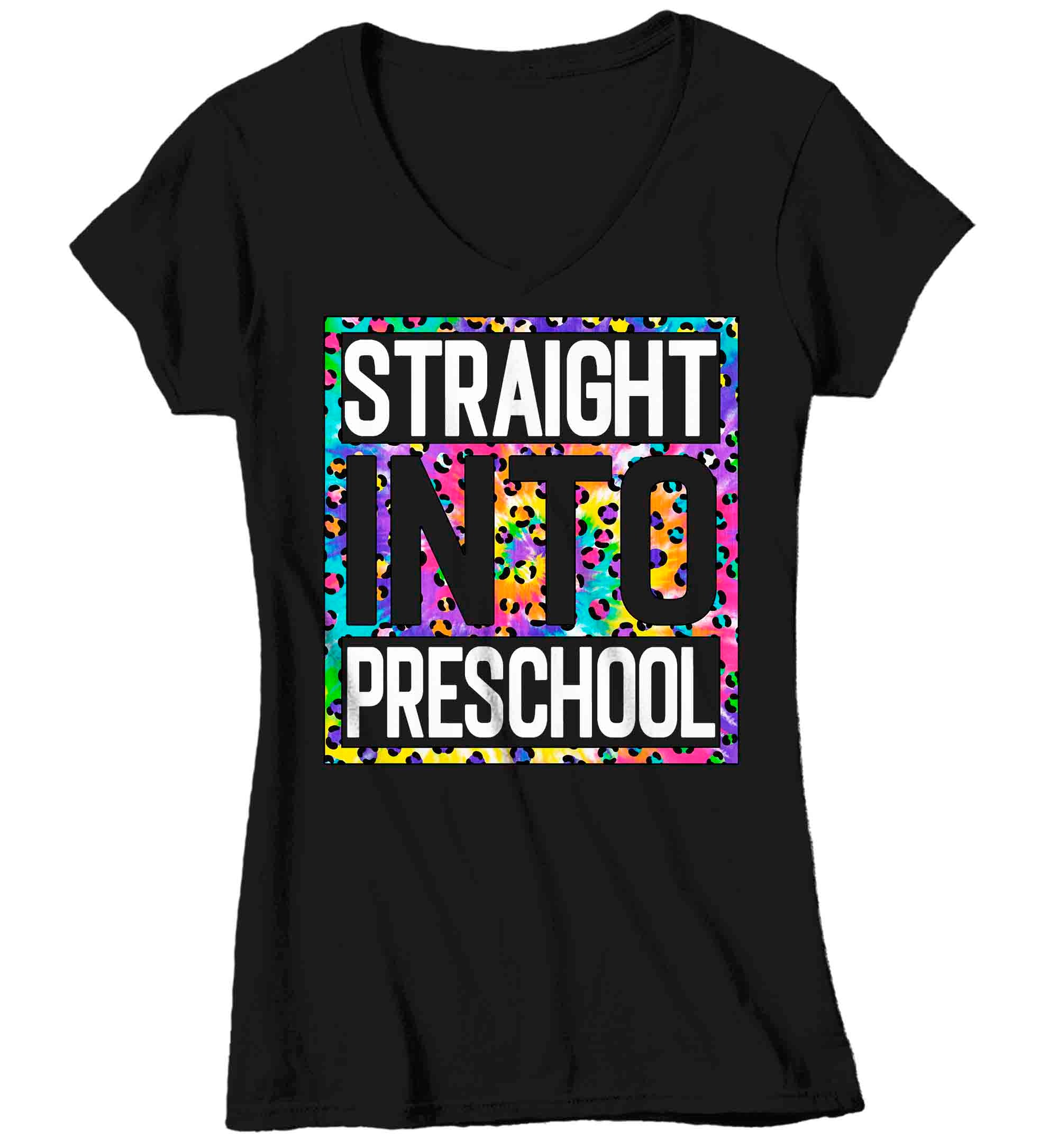 Women’S V-Neck Preschool Teacher Shirt Colorful Leopard Straight Into Preschool T Shirt Cute Back To School Shirt Preschool Teacher Gift Tshirts