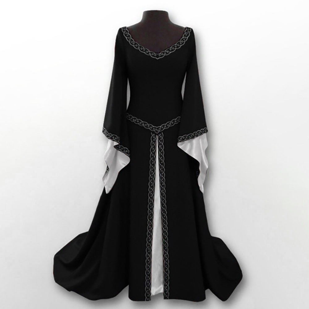 Vintage Women’s Dress Medieval Renaissance Halloween Cosplay Gothic Dress Floor-Length Princess Flare Sleeve Dress Plus Size 5XL alx