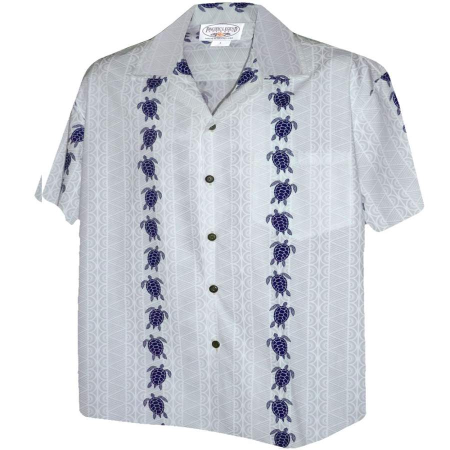 Turtle Panel White/Navy Hawaiian Shirt