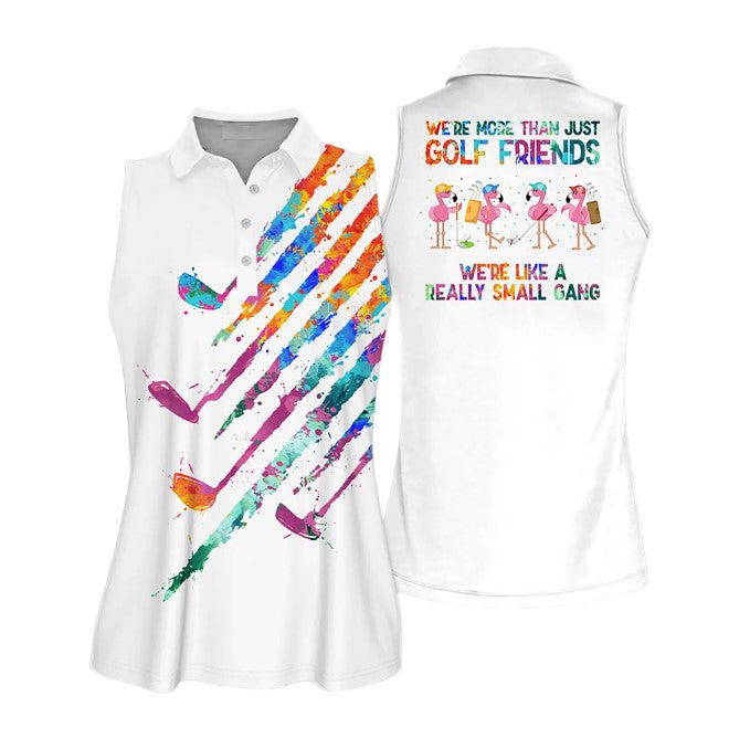 Flamingo We Are More Than Just Golf Friends Sleeveless Polo Shirt, Short Sleeve Polo Shirt, Women Golf Shirt