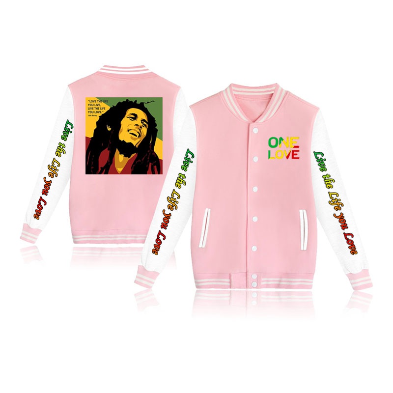 B-Bob Marley Live the Life You Love Baseball Jacket Men/Women Fashion Cotton Baseball Jersey Casual Outdoor Sweatshirts Coats alx