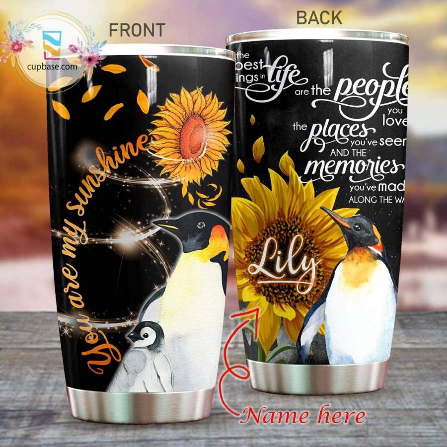 You Are My Sunshine Penguin Personalized Stainless Steel Insulated Tumbler Cup