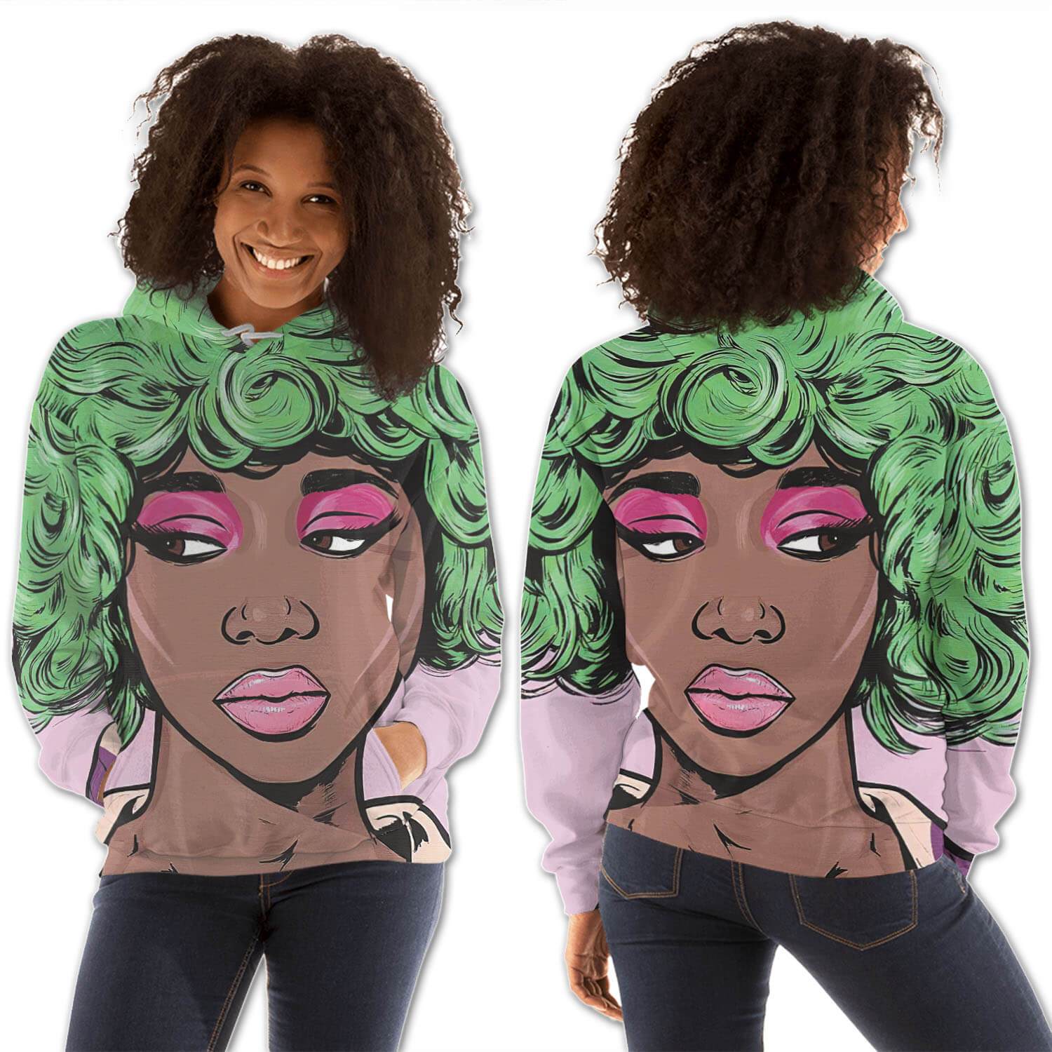 African American Hoodies Pretty Afro American Girl All Over Print Womens Hooded Sweatshirt African Apparel BPS83813