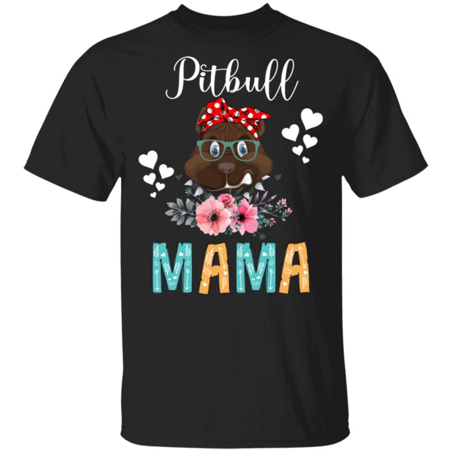 Pitbull Mama Puppy Mom Dog Mama Lover Floral T-Shirt