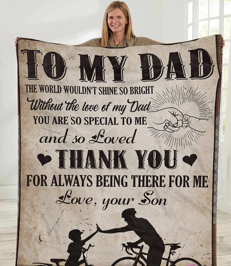 To My Dad Thank You For Always By My Side Cycling Blanket Gift For Dad From Son Birthday Gift Home Decor Bedding Couch Sofa Soft And Comfy Cozy