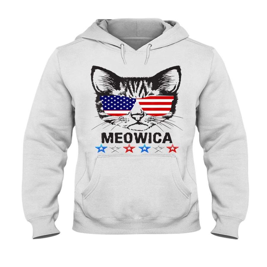 4th Of July American Flag Cat Meowica Hoodie Gift For Cat Lovers