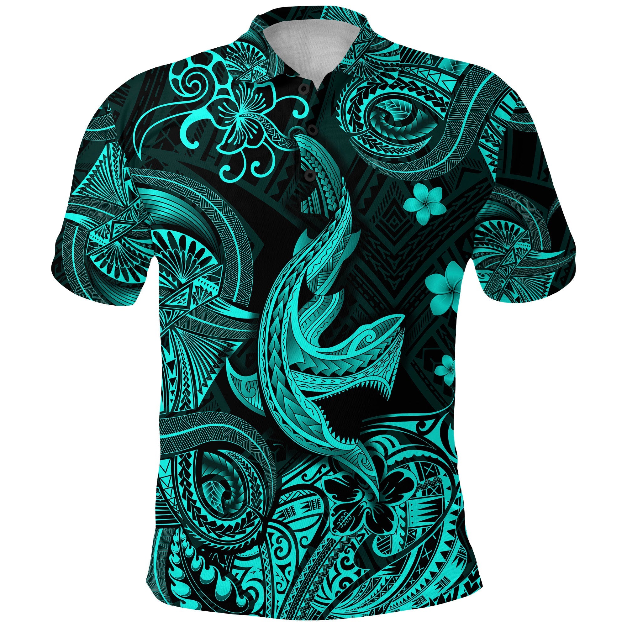 (Custom Personalised) Hawaii Angry Shark Polynesian Polo Shirt Unique Style – Turquoise Lt8