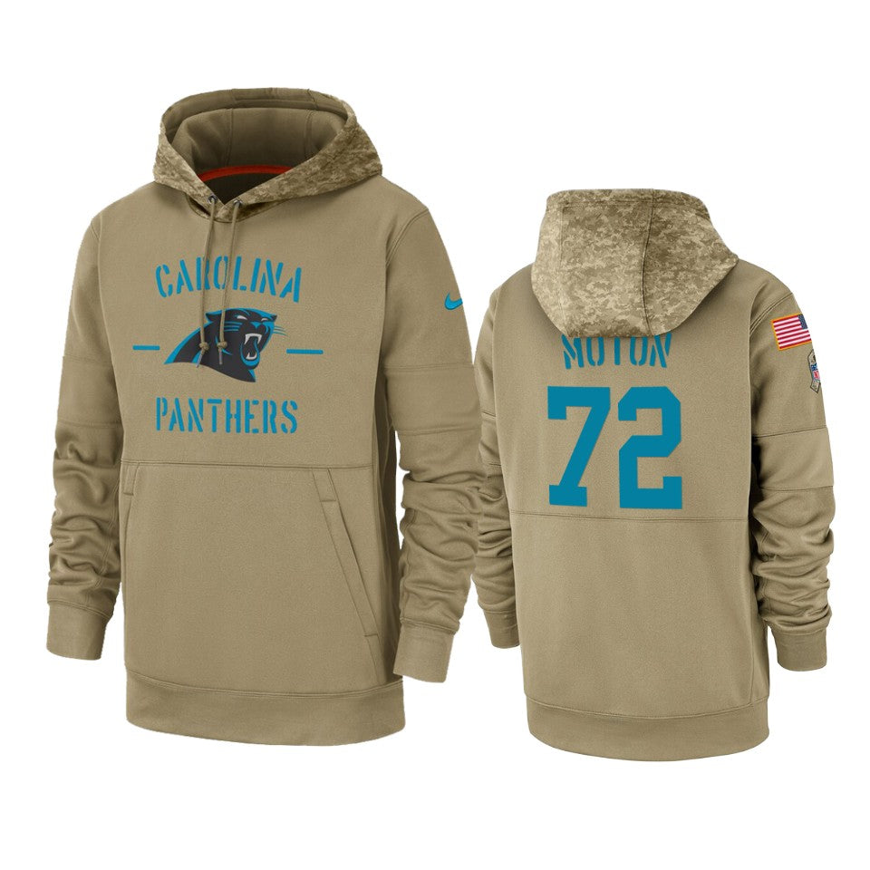 Carolina Panthers Taylor Moton Tan 2019 Salute To Service Sideline Therma Pullover Hoodie