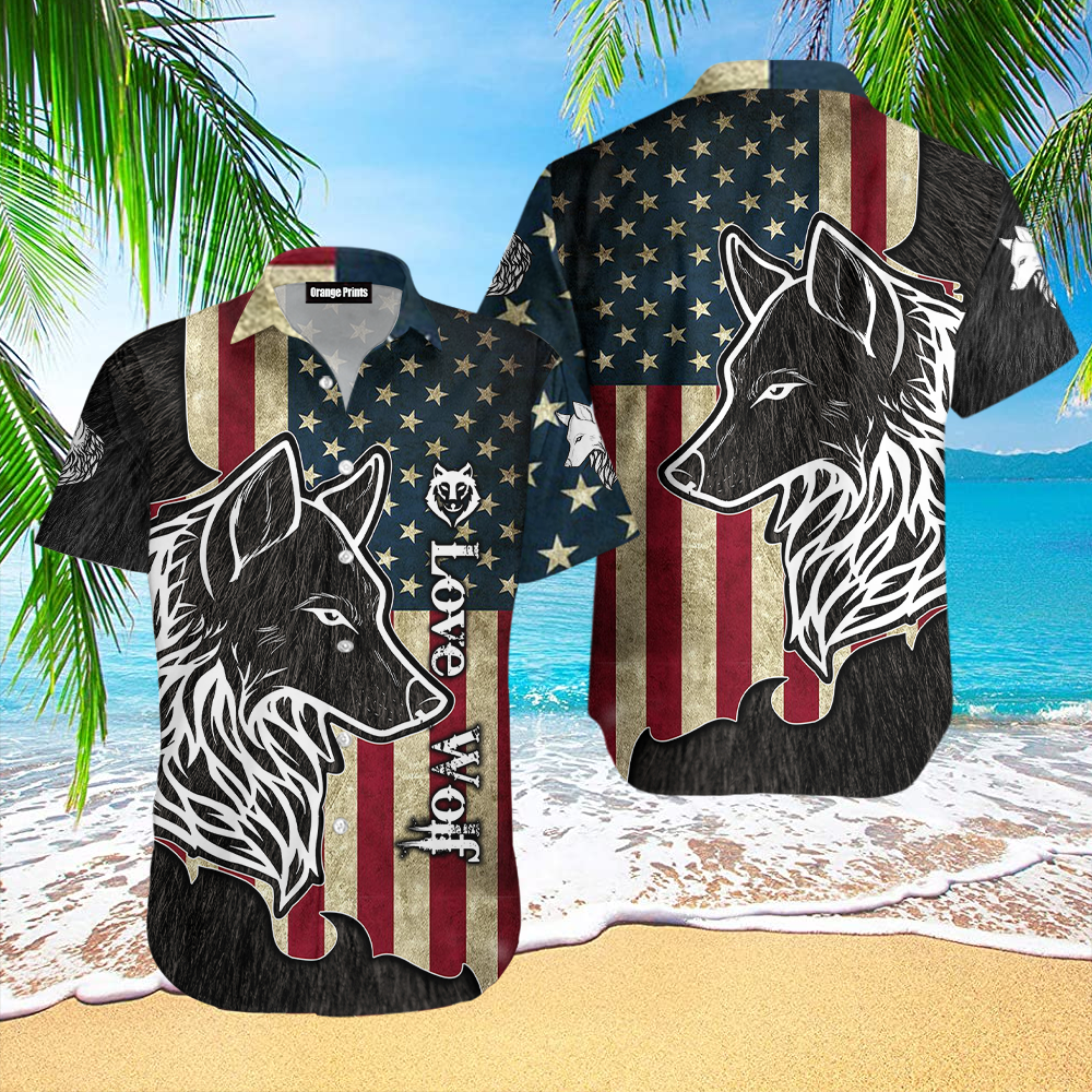 Love Wolf Black America Flag Hawaii Shirt For Men Women Ha22352